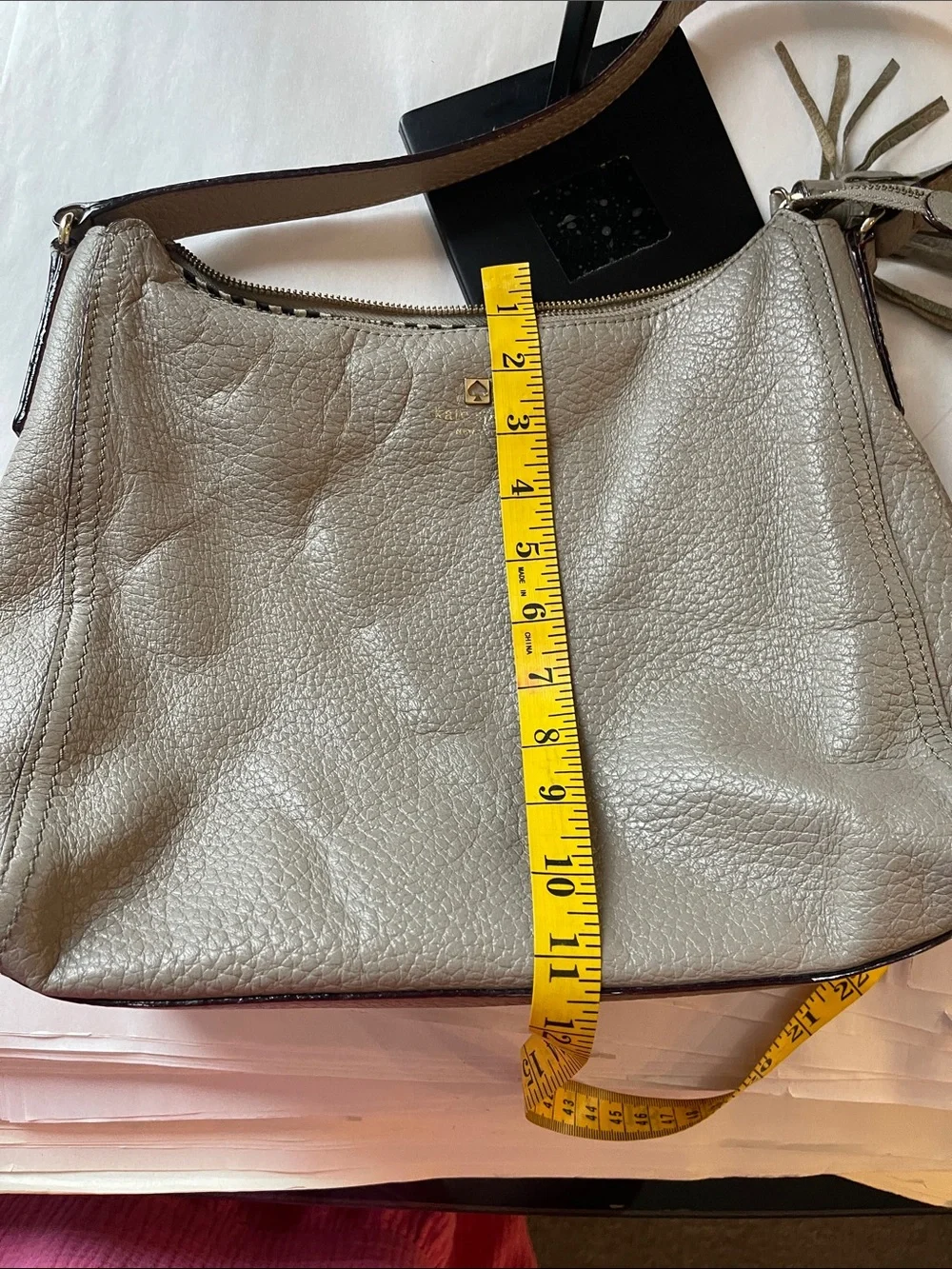 kate spade Gray Pebbled Leather Shoulder Bag